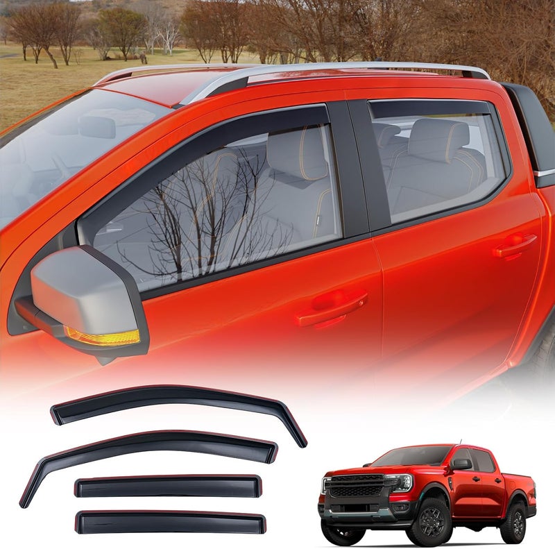 Maxzina Visor Rain Guards Compatible with 2024 2025 2026 Ford Ranger Front and Rear in-Channel Window Visors Wind Deflectors Weather Shield for 2026 Ranger 4PCS Accessories - Image 1